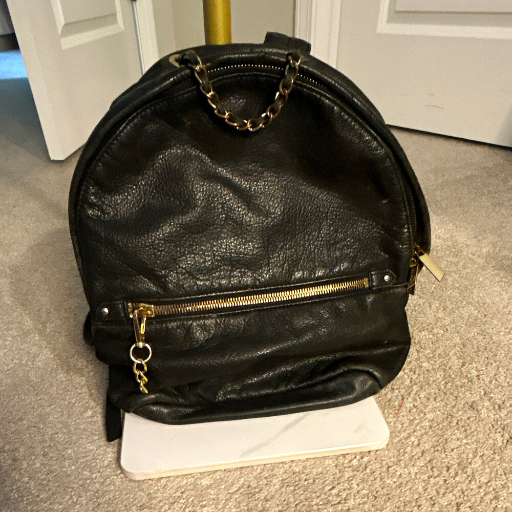 Margot Women’s Medium Black Pebbled Leather Backpack, Gold Hardware/Zippers